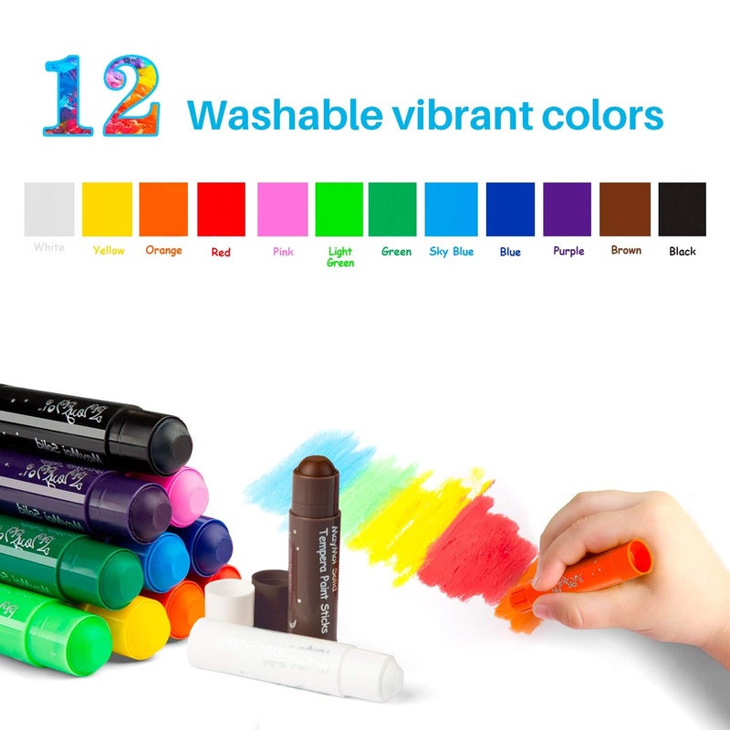 MayMoi Tempera Paint Sticks - 12 Bright Colors, Quick Drying, Easy to Color and Washable Crayons for Teens and Students - Image 2
